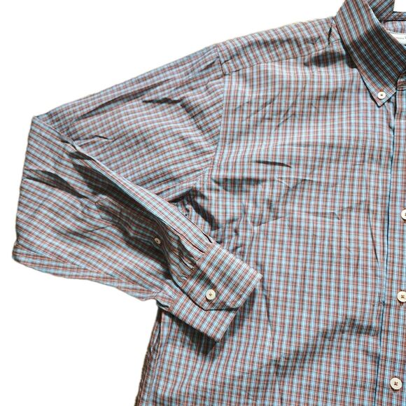 Onward Reserve Mens Preppy Plaid Button Down Shirt XL Blue Orange Tailored Fit - Picture 5 of 8